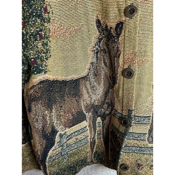 Sugar Street Weavers Vintage Cardigan Sweater XL Horse Tapestry EUC - Picture 6 of 16